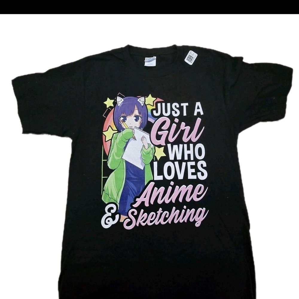 Just a Girl Who Loves Anime and Sketching Black TShirt NWT  Port & Company Small